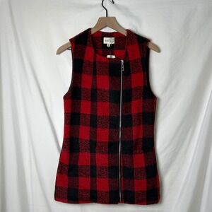 NWT Jolt Red Black Buffalo Plaid Zipper Tunic Vest Women's XS Cabin Core Cozy
